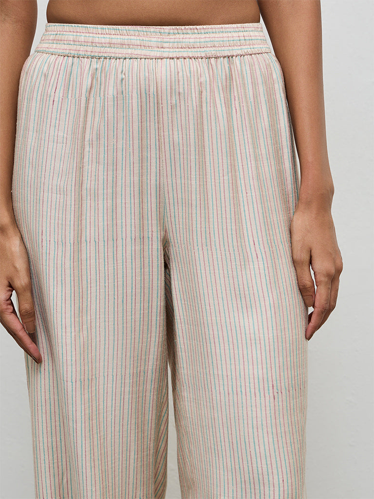 Zuba Beige Stripe Printed Pants