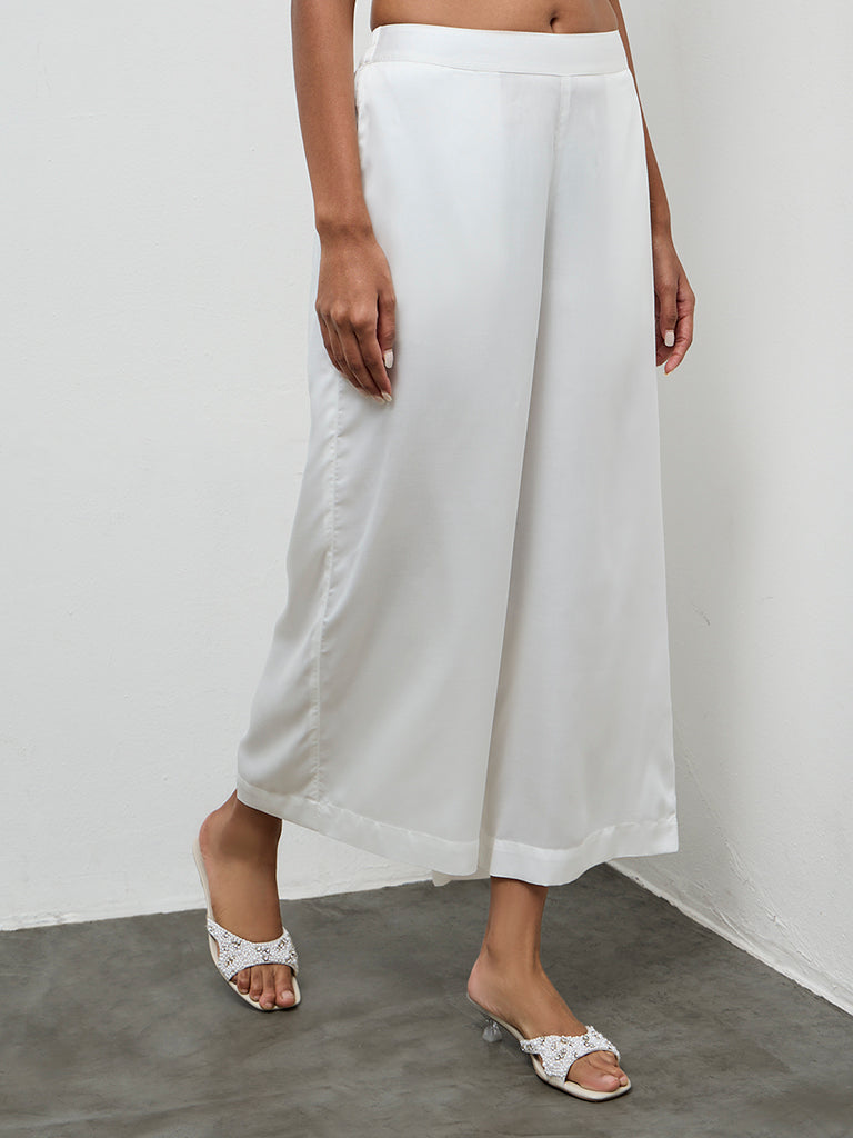 Zuba White Solid Pants