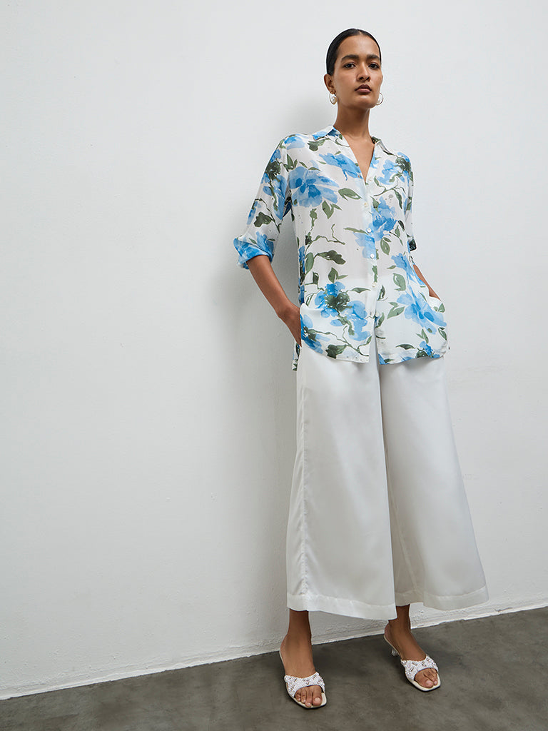Zuba White Solid Pants