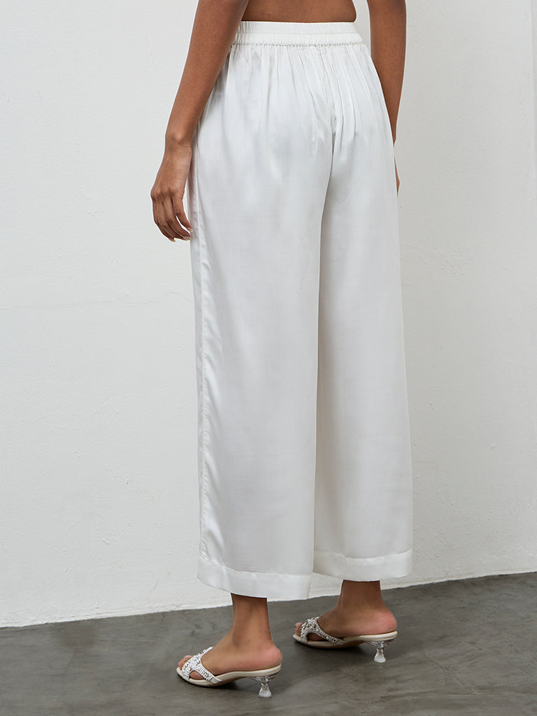 Zuba White Solid Pants
