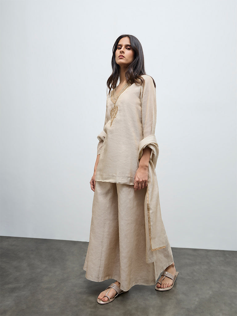 Zuba Beige Metallic Palazzos