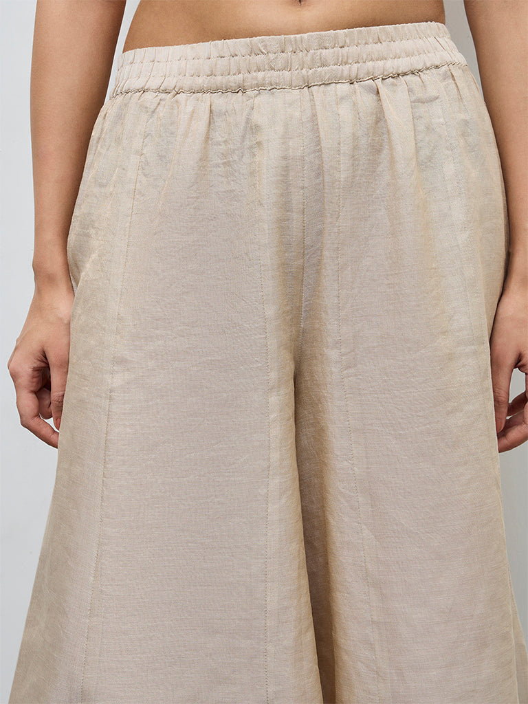 Zuba Beige Metallic Palazzos