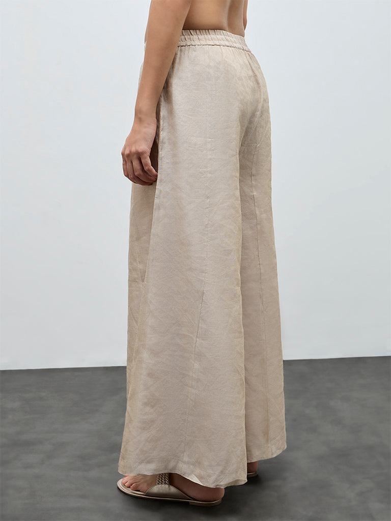 Zuba Beige Metallic Palazzos