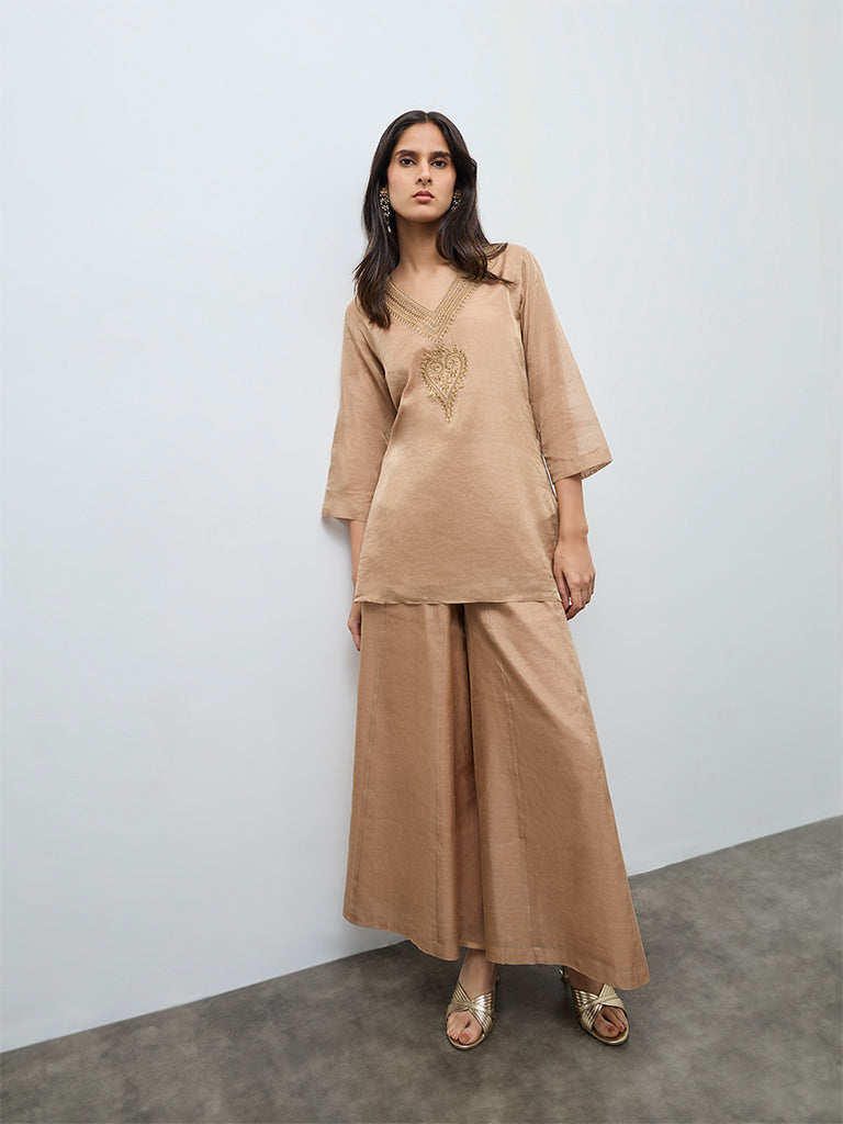 Zuba Dusty Pink Metallic Palazzos