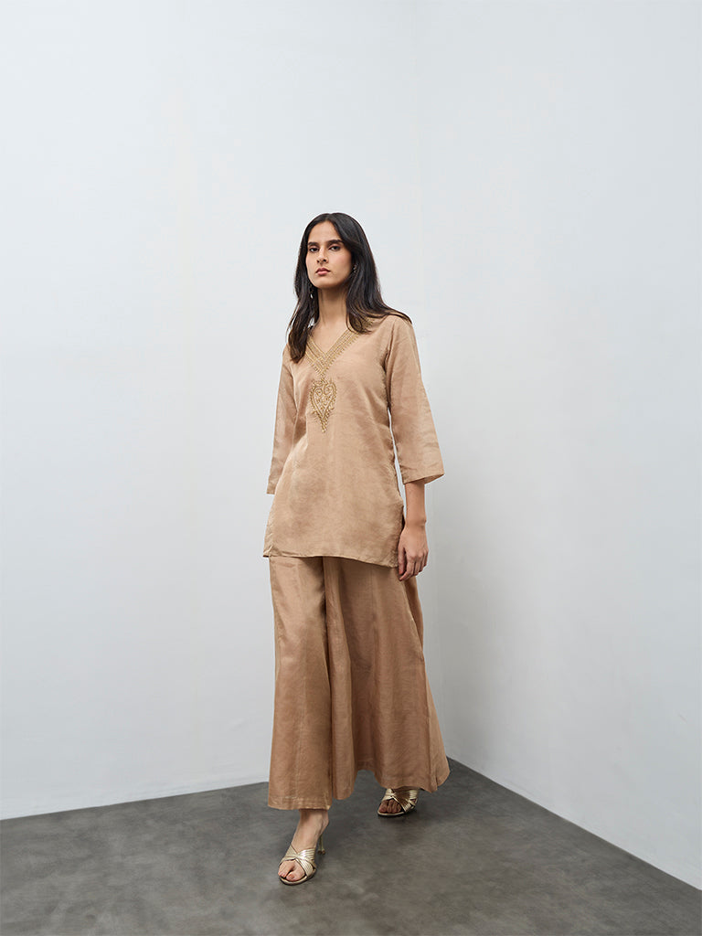 Zuba Dusty Pink Embellished A-Line Kurta