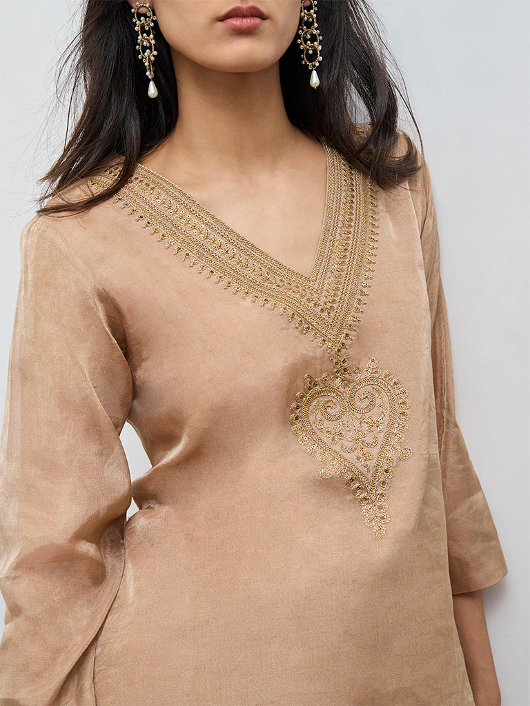 Zuba Dusty Pink Embellished A-Line Kurta