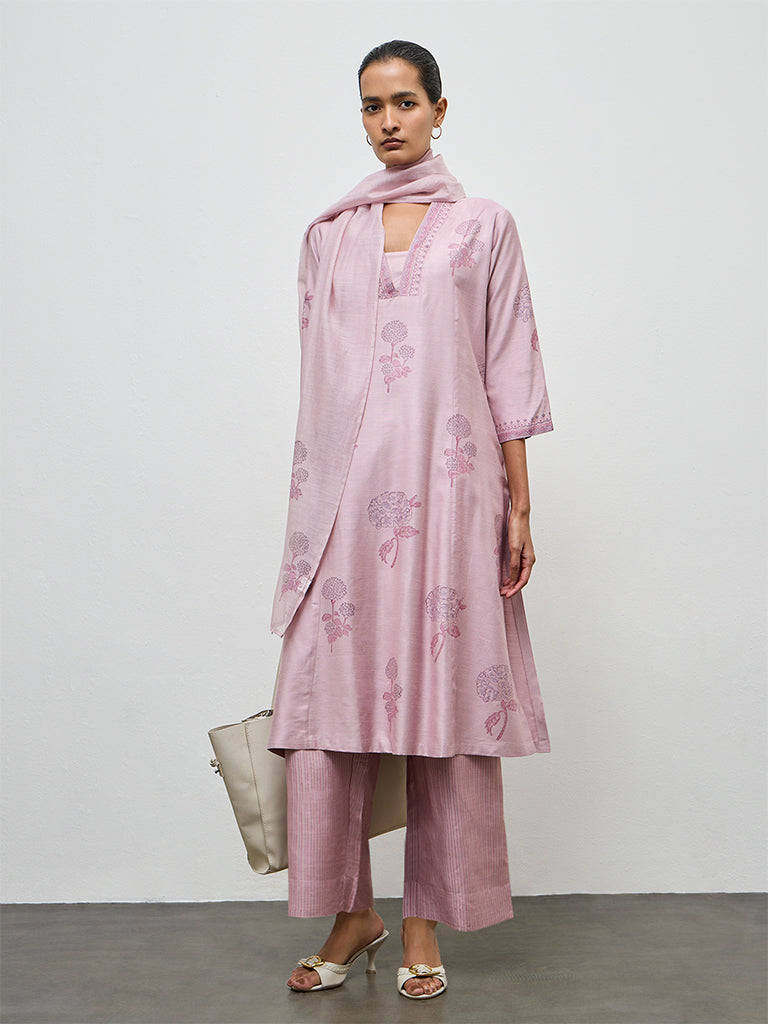 Zuba Lilac Floral Printed A-Line Kurta