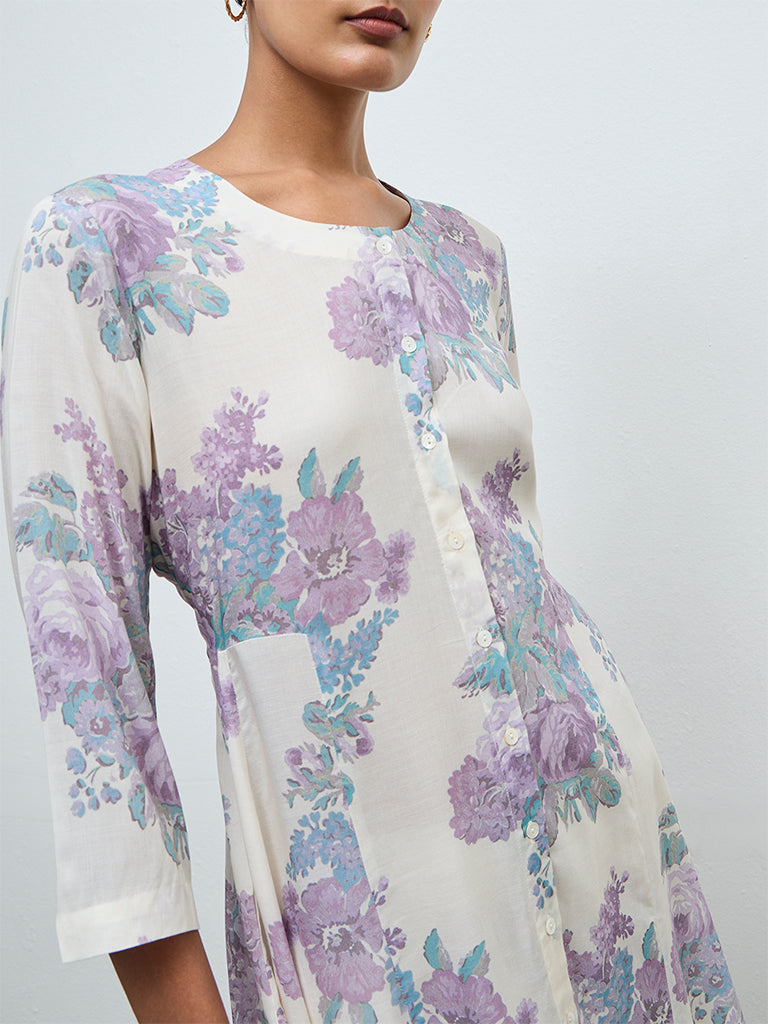 Zuba Off-White Floral A-Line Kurta