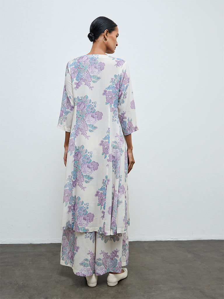 Zuba Off-White Floral A-Line Kurta
