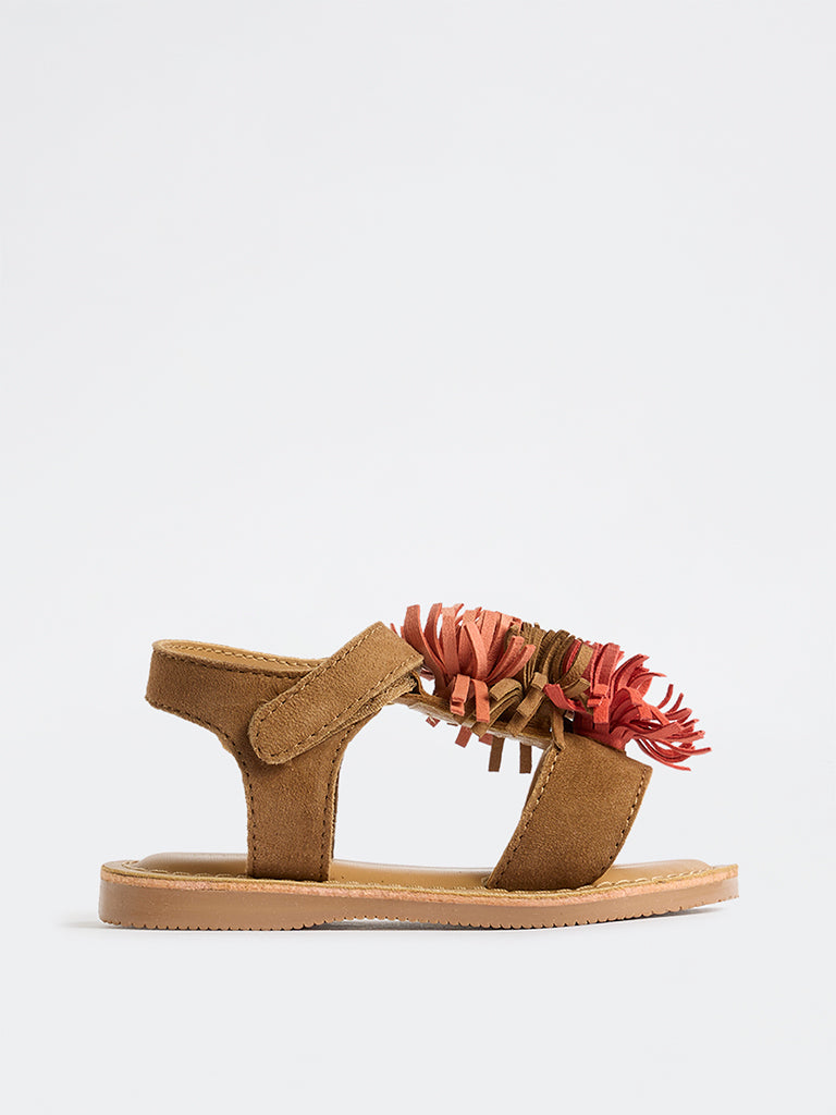 Yellow Tan Fringe Design Sandals
