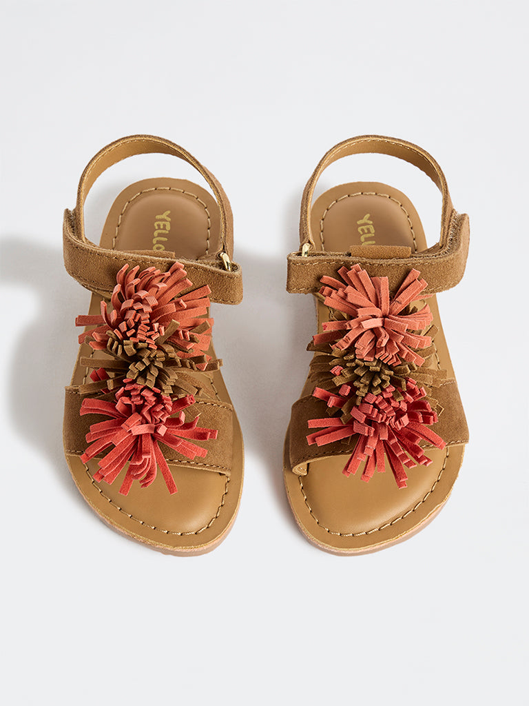 Yellow Tan Fringe Design Sandals