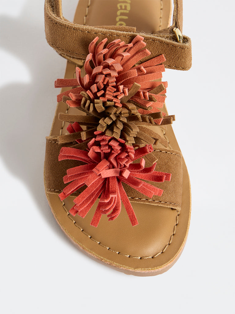 Yellow Tan Fringe Design Sandals