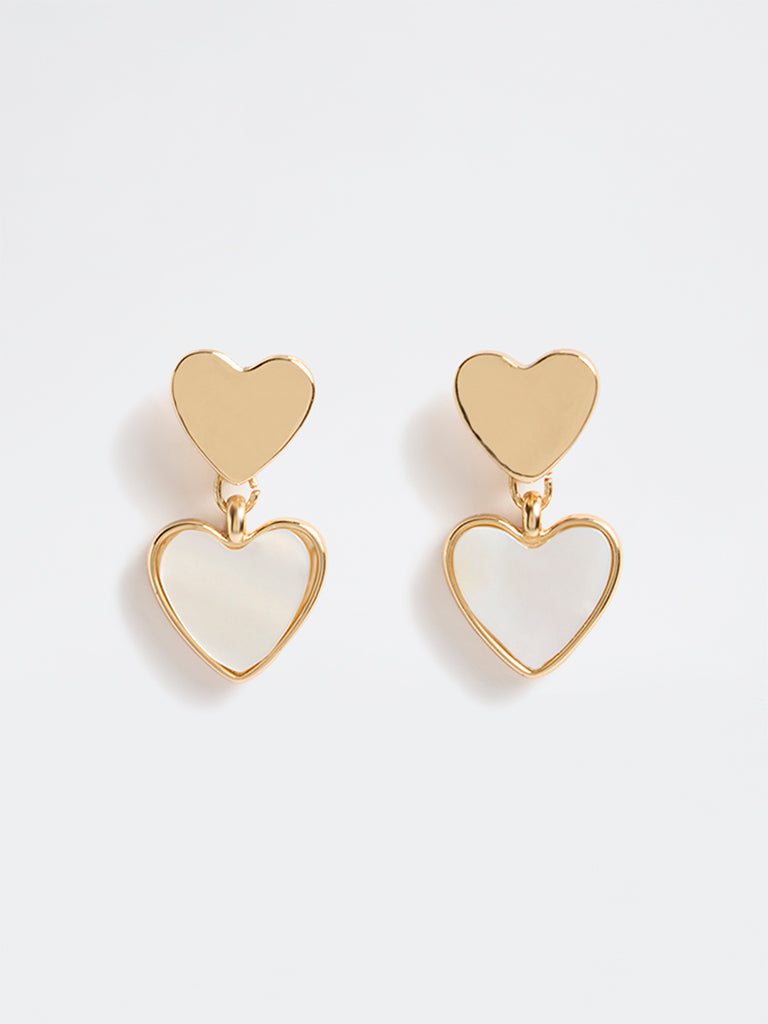 Westside Accessories Gold and White Heart Earrings