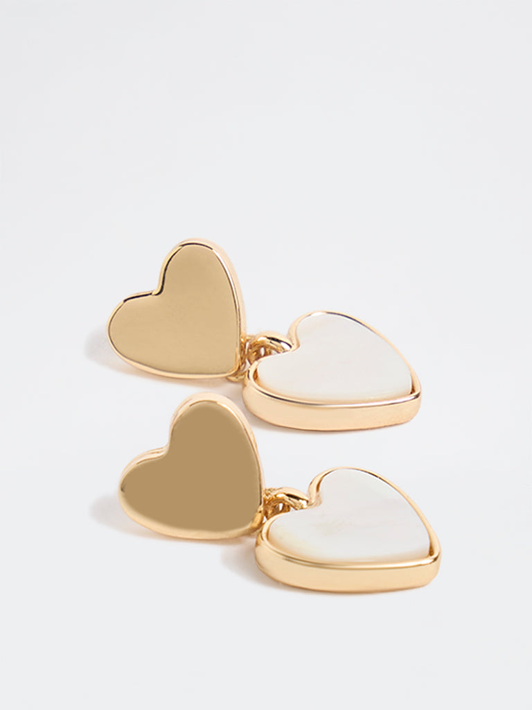 Westside Accessories Gold and White Heart Earrings