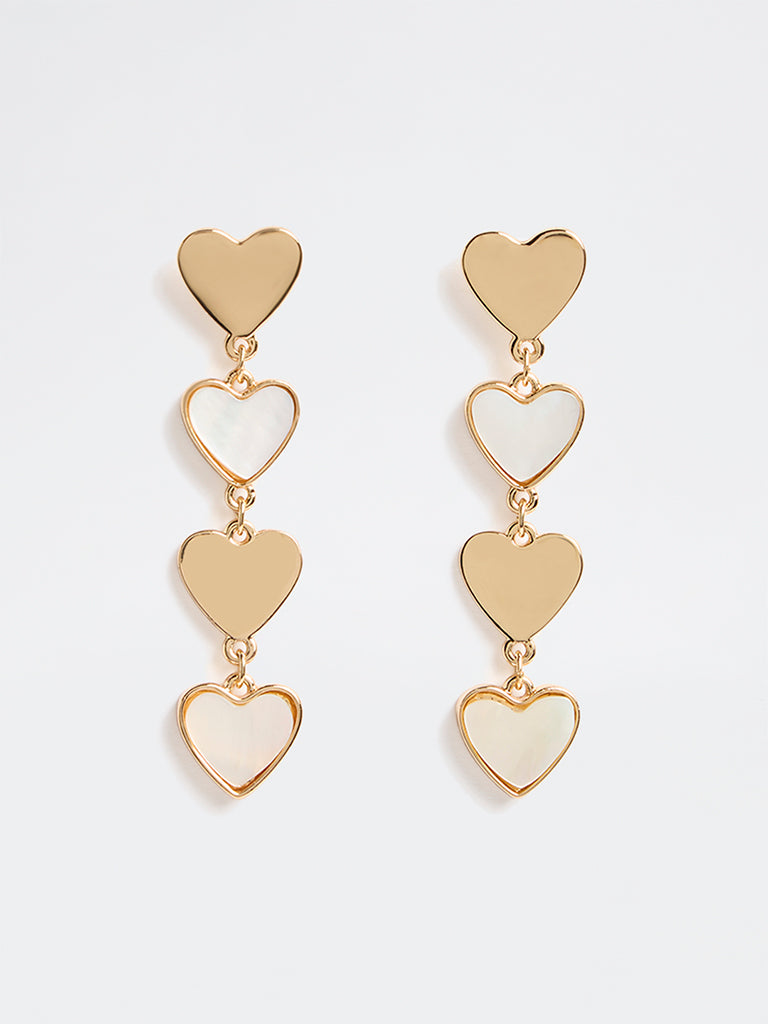 Westside Accessories Gold and White Multi Heart Dangler Earrings