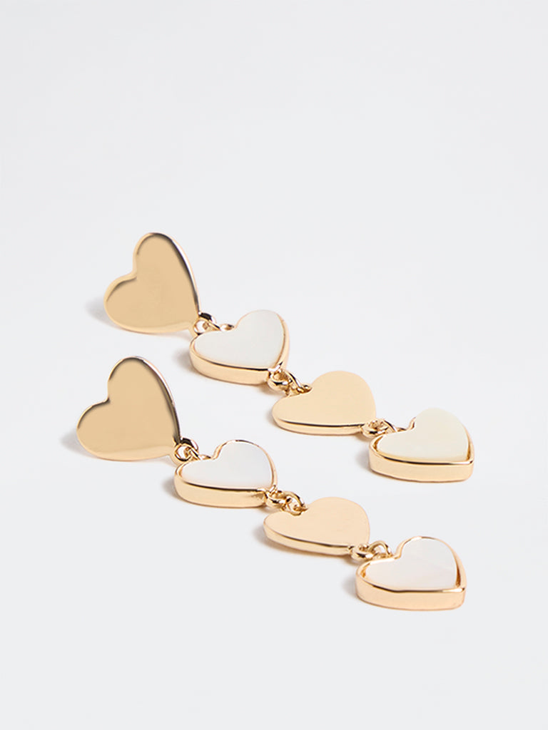 Westside Accessories Gold and White Multi Heart Dangler Earrings