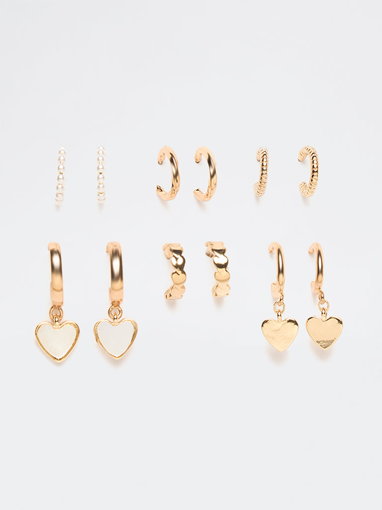 Westside Accessories Gold Mixed Hoop and Heart Earrings - Pack of 6