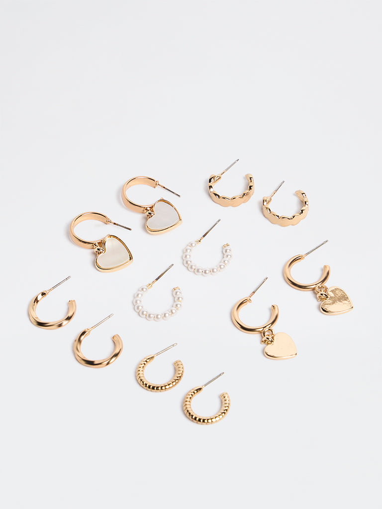 Westside Accessories Gold Mixed Hoop and Heart Earrings - Pack of 6