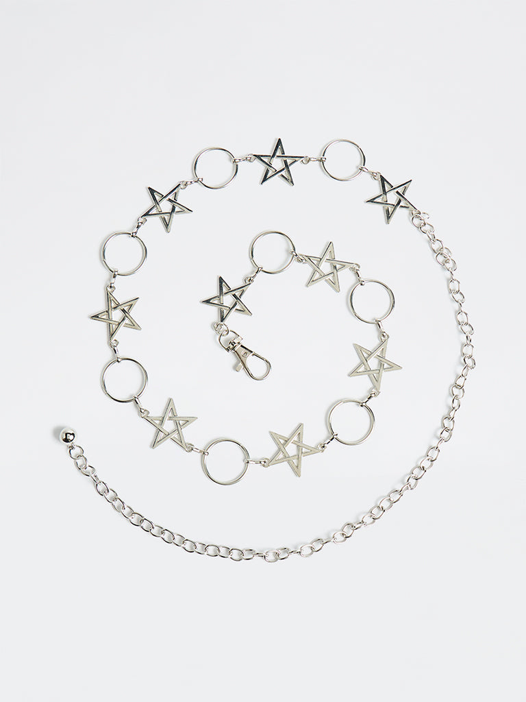 Westside Accessories Silver Star-Ring Metal Belt