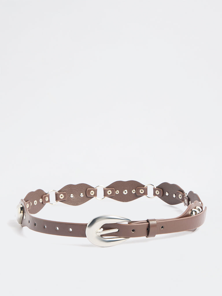 Westside Accessories Brown Heart Studded Belt
