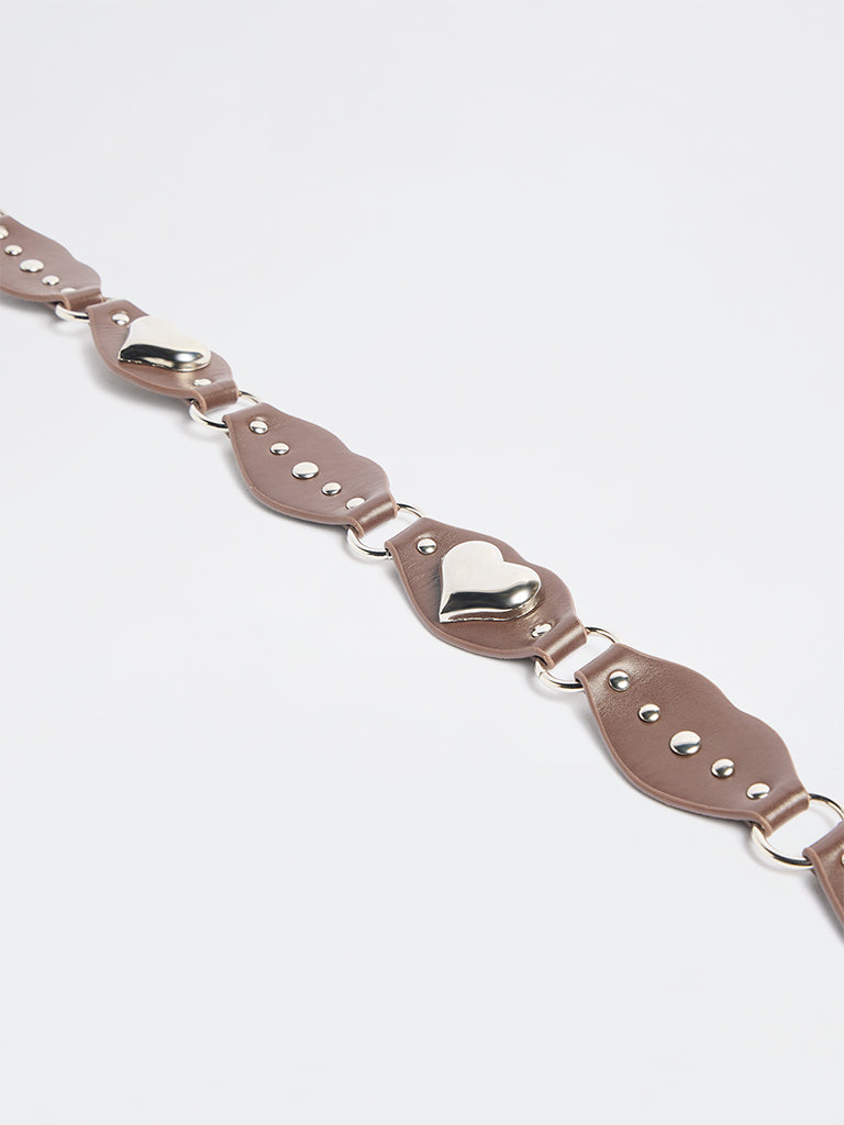 Westside Accessories Brown Heart Studded Belt