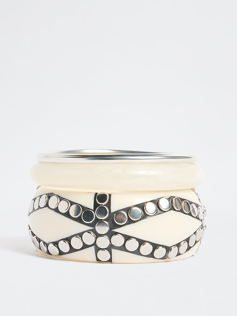 Westside Accessories Beige Resin and Metal Bangles - Pack of 3