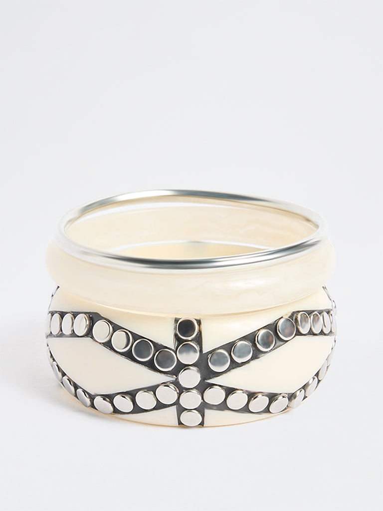 Westside Accessories Beige Resin and Metal Bangles - Pack of 3