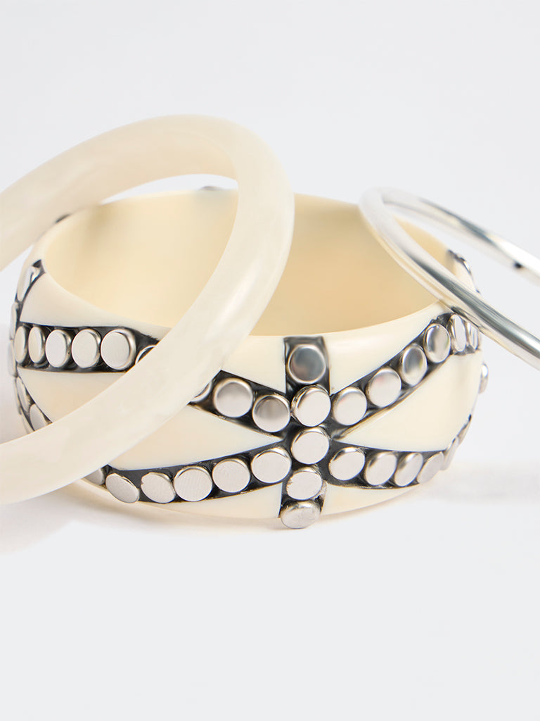 Westside Accessories Beige Resin and Metal Bangles - Pack of 3