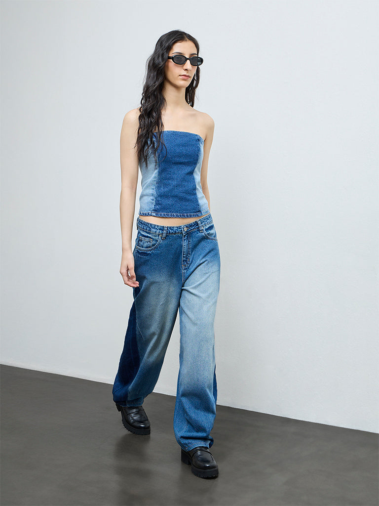 Nuon Blue Contrast Denim Tube Top