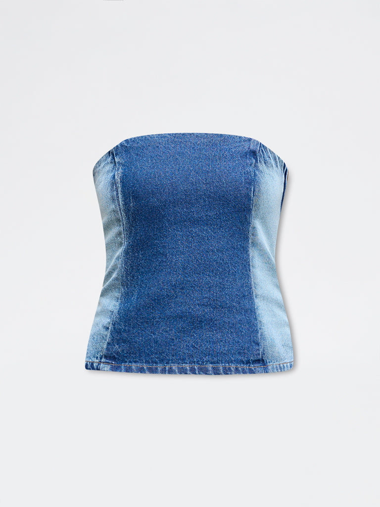 Nuon Blue Contrast Denim Tube Top
