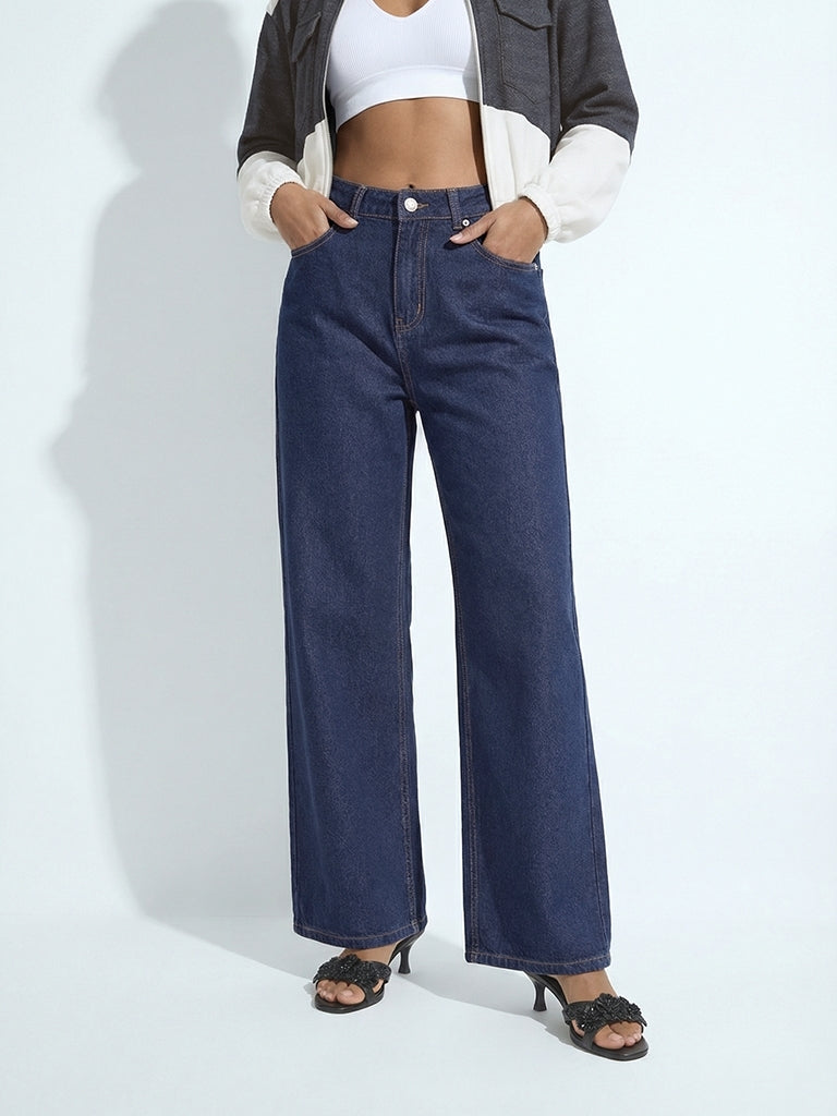 Buy Nuon Dark Blue High-Rise Wide Leg Jeans from Westside