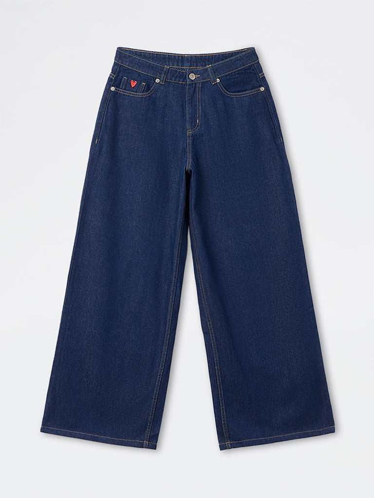 Buy Nuon Dark Blue High-Rise Wide Leg Jeans from Westside