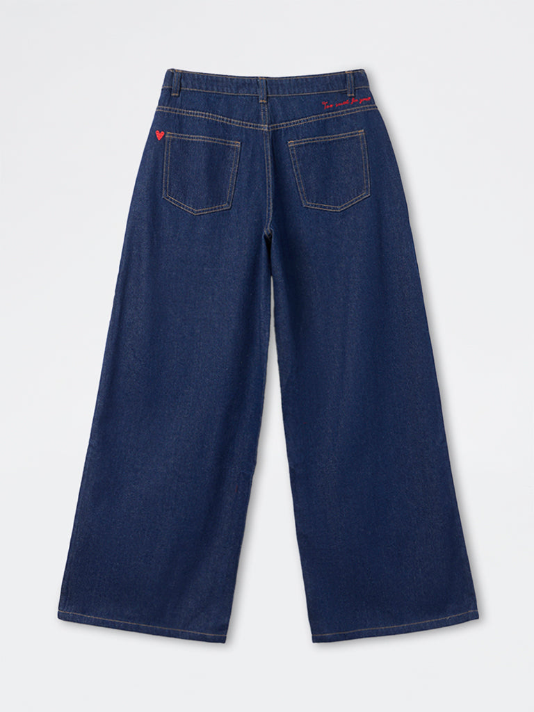 Buy Nuon Dark Blue High-Rise Wide Leg Jeans from Westside