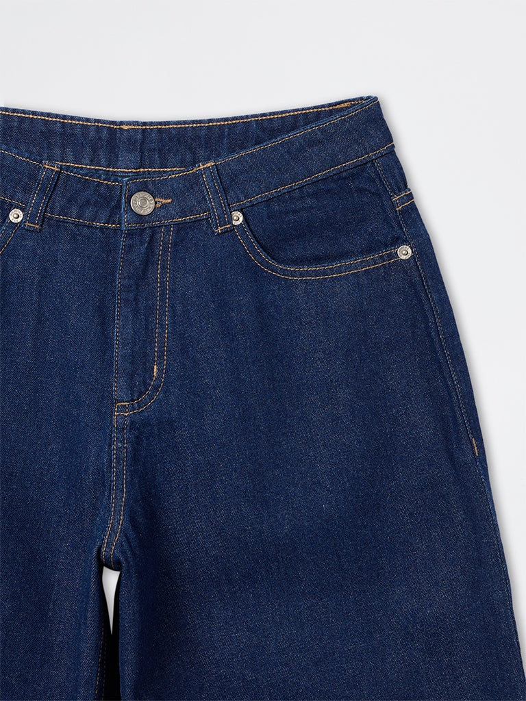 Buy Nuon Dark Blue High-Rise Wide Leg Jeans from Westside