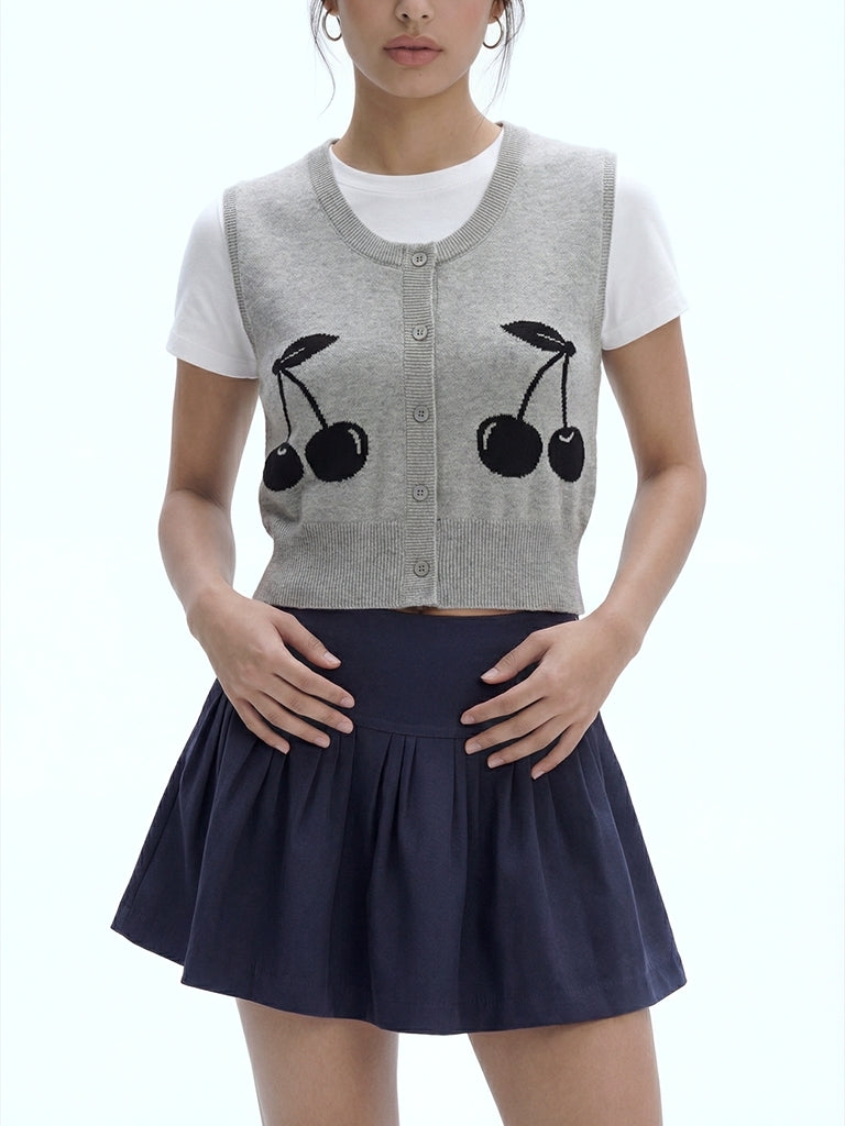 Nuon Grey Cherry Knitted Cotton-Blend Top