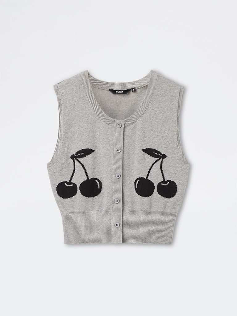 Nuon Grey Cherry Knitted Cotton-Blend Top