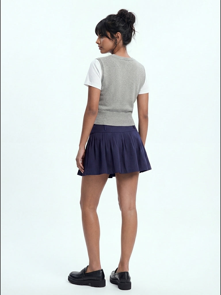 Nuon Grey Cherry Knitted Cotton-Blend Top