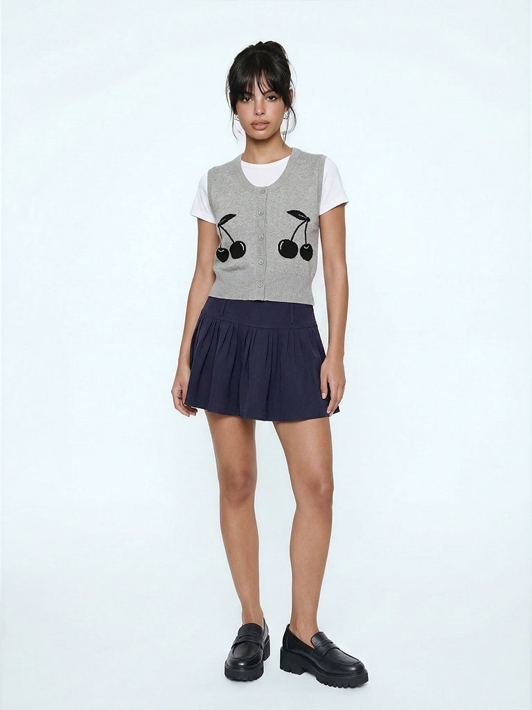 Nuon Grey Cherry Knitted Cotton-Blend Top