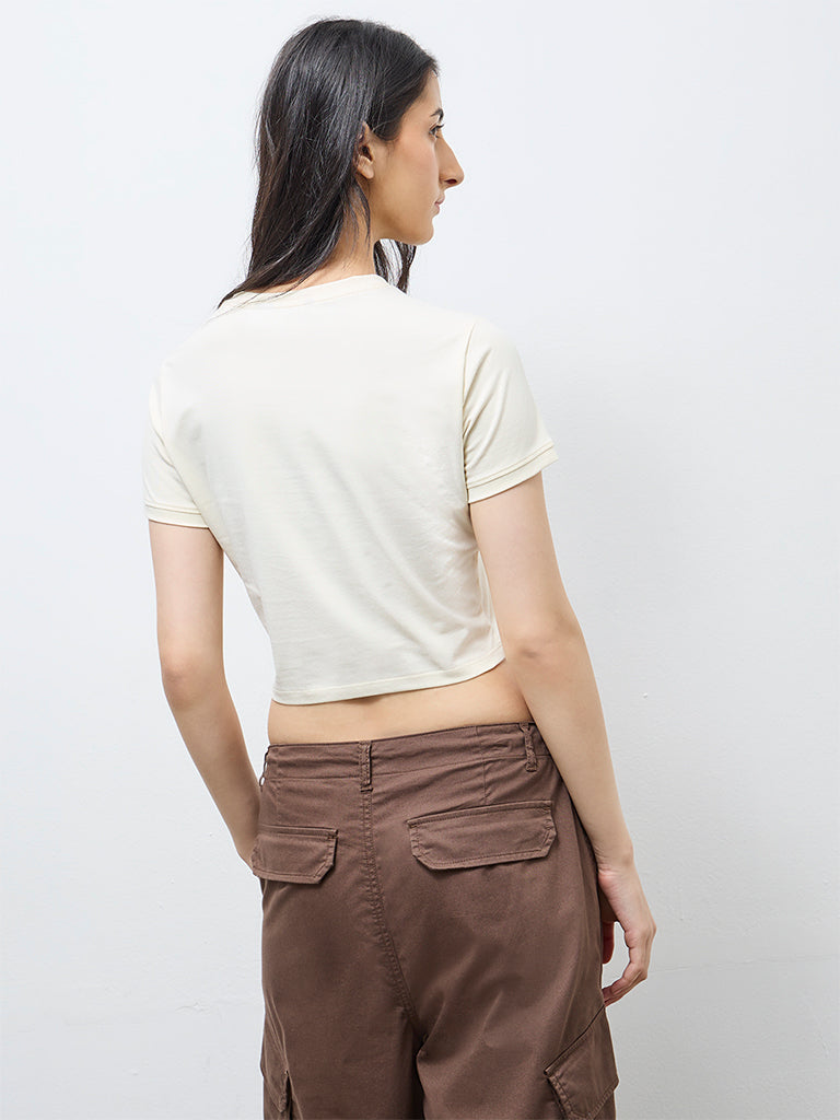 Nuon Light Yellow Graphic Cotton-Blend T-Shirt