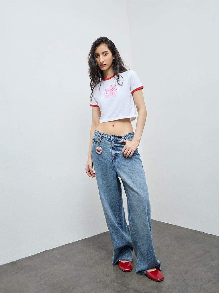 Nuon White Printed Cotton-Blend T-Shirt