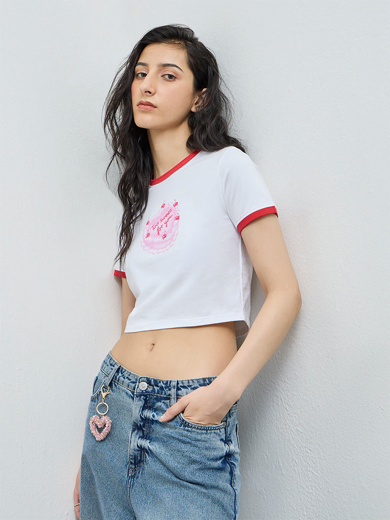 Nuon White Printed Cotton-Blend T-Shirt