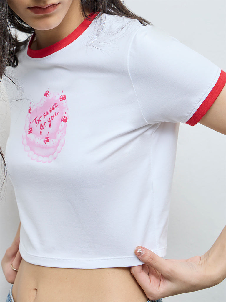 Nuon White Printed Cotton-Blend T-Shirt