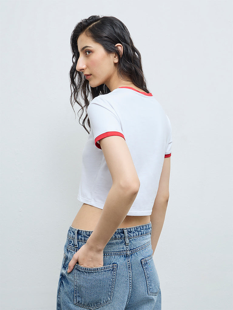 Nuon White Printed Cotton-Blend T-Shirt