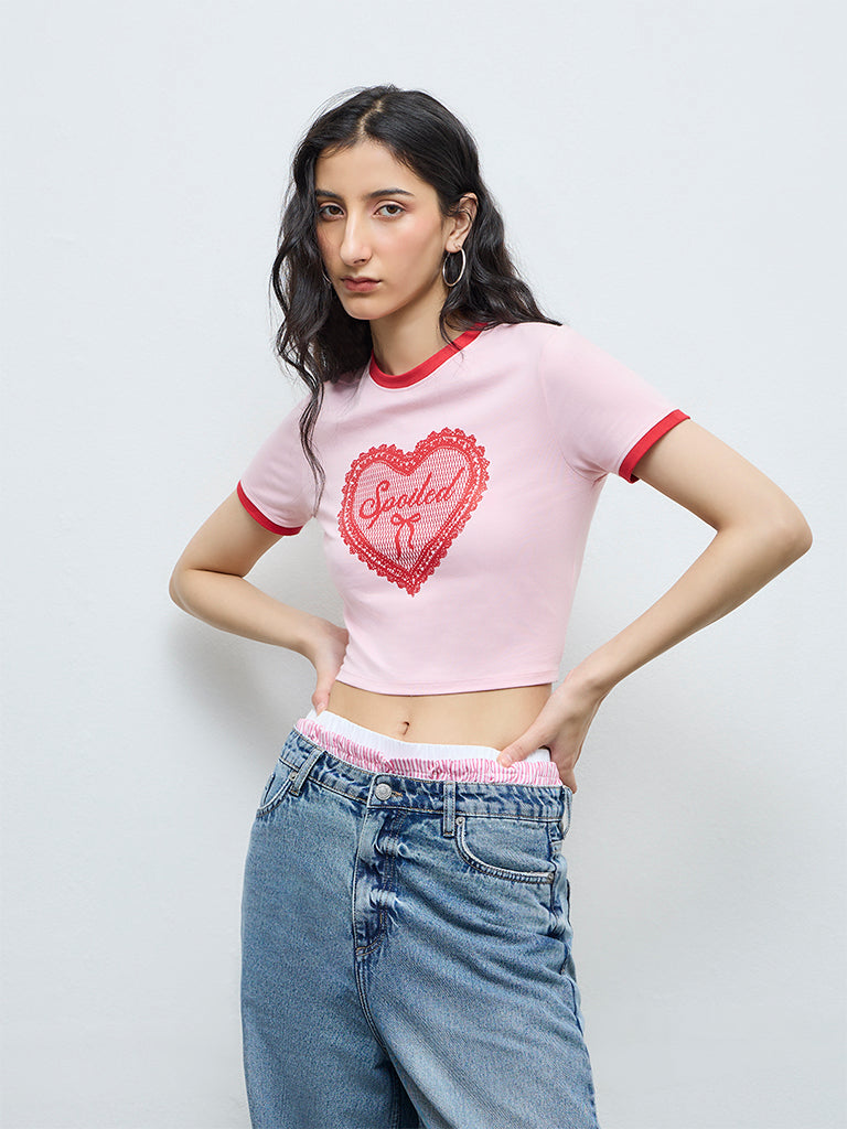 Nuon Pink Printed Cotton-Blend T-Shirt