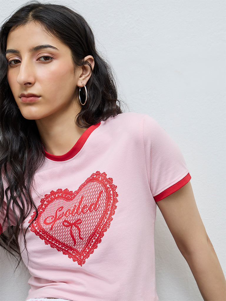 Nuon Pink Printed Cotton-Blend T-Shirt