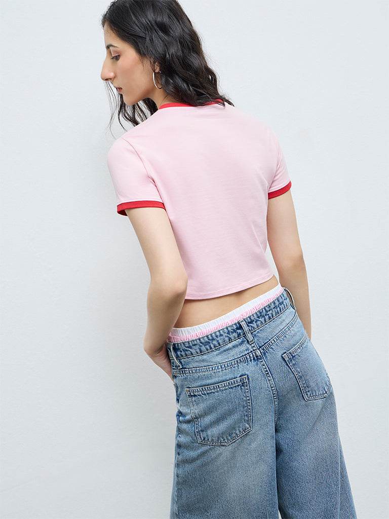 Nuon Pink Printed Cotton-Blend T-Shirt