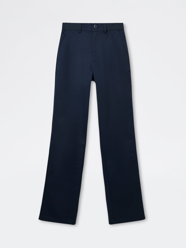 Ascot Navy Relaxed-Fit Mid-Rise Cotton-Blend Trousers