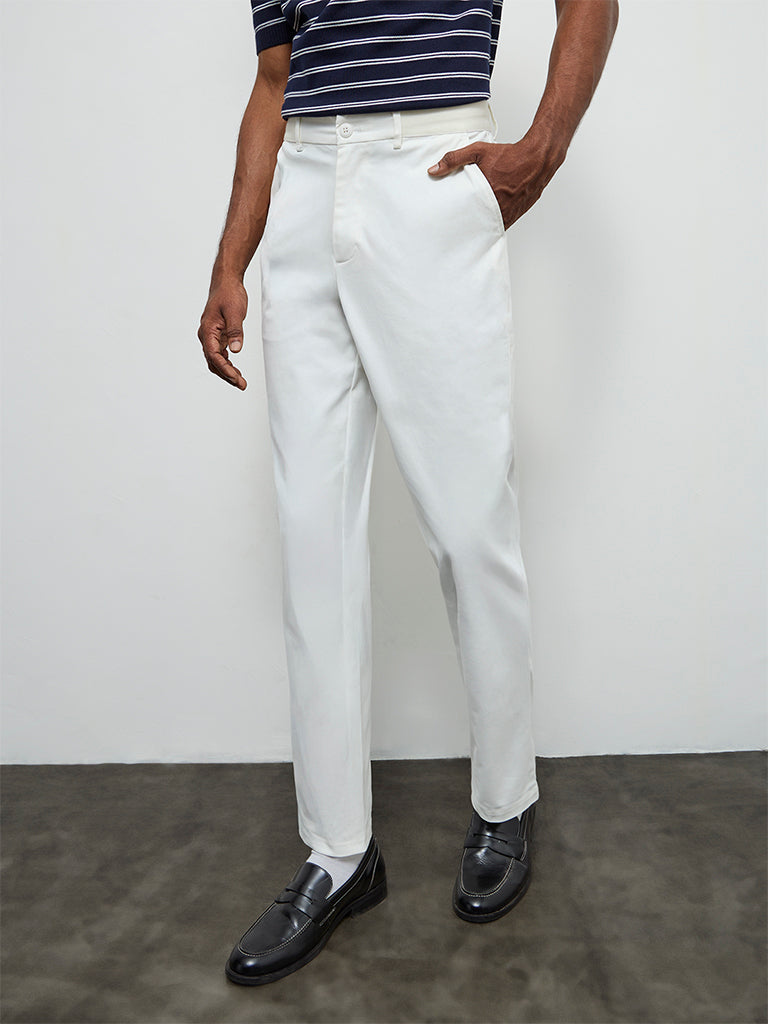 Ascot Off-White Relaxed-Fit Mid-Rise Cotton-Blend Trousers