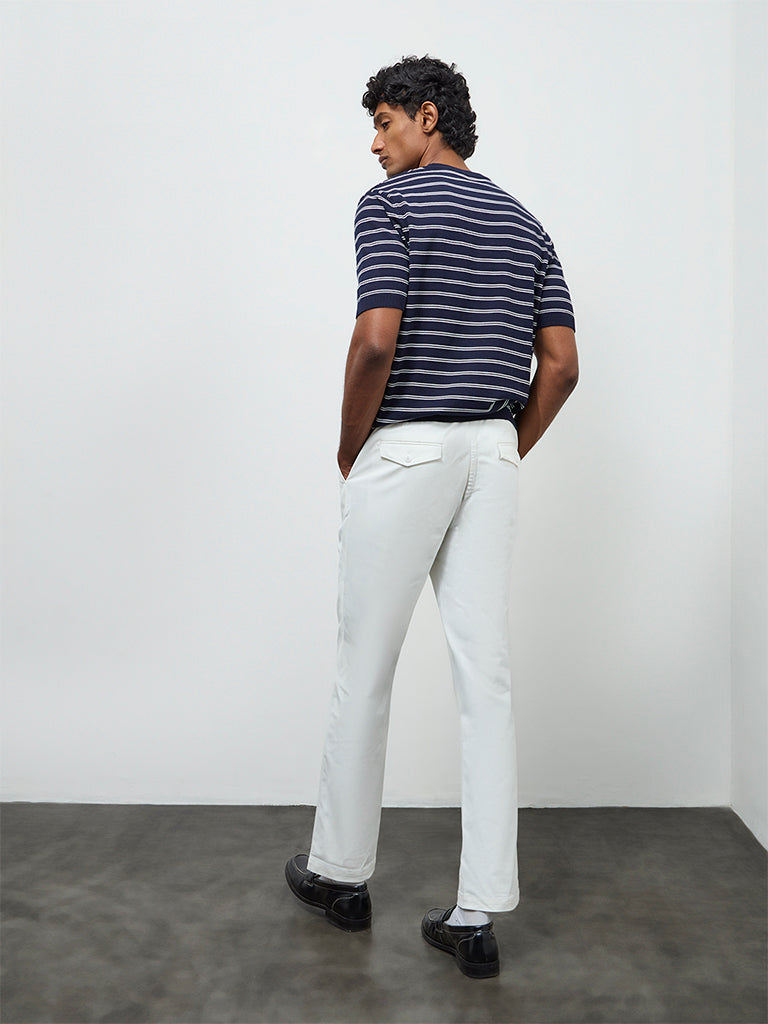 Ascot Off-White Relaxed-Fit Mid-Rise Cotton-Blend Trousers