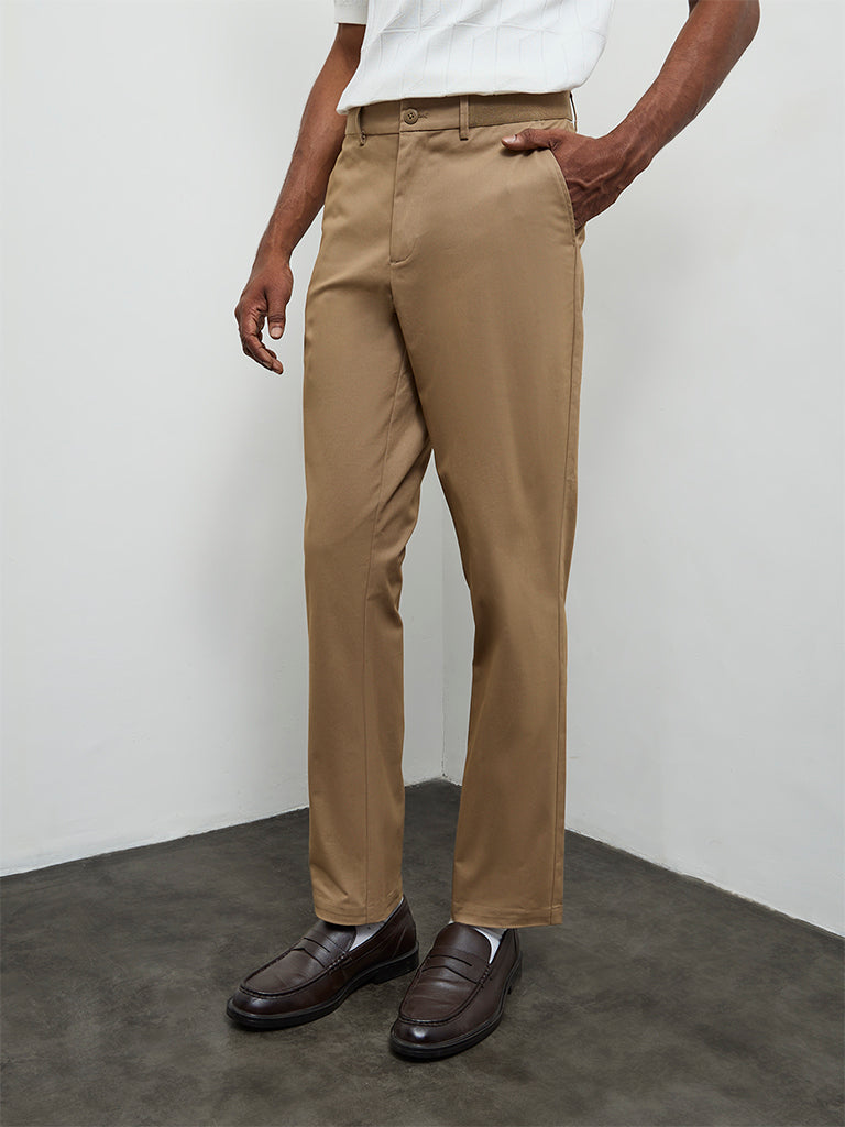 Ascot Taupe Relaxed-Fit Mid-Rise Cotton-Blend Trousers